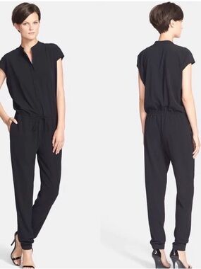Vince Black Cap‎ Sleeve Drawstring Jumpsuit Jogger Minimalist Size 6